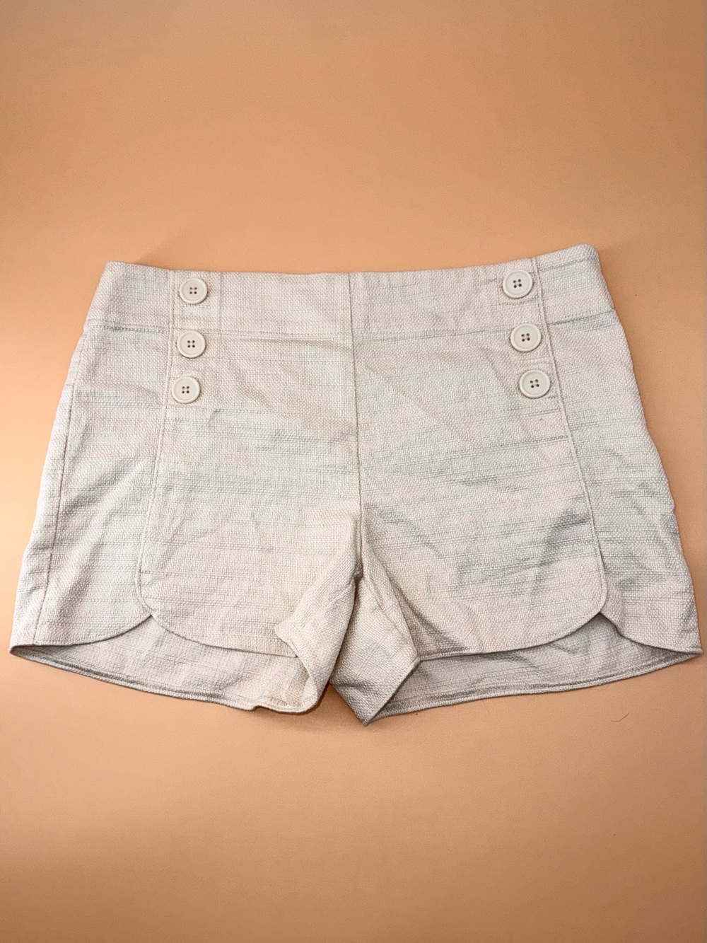 LOFT Riviera Shorts Textured Cream High-Waist Button-Front